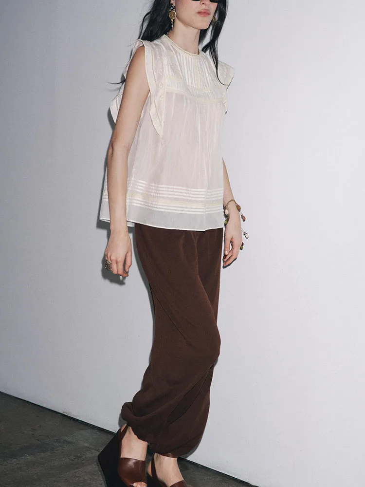 Nueva Cseta sin Mangas con Cuello Redondo y Bordado, Estilo Versátil y Adeazante para Mujer, Estilo Casual para el Traba...