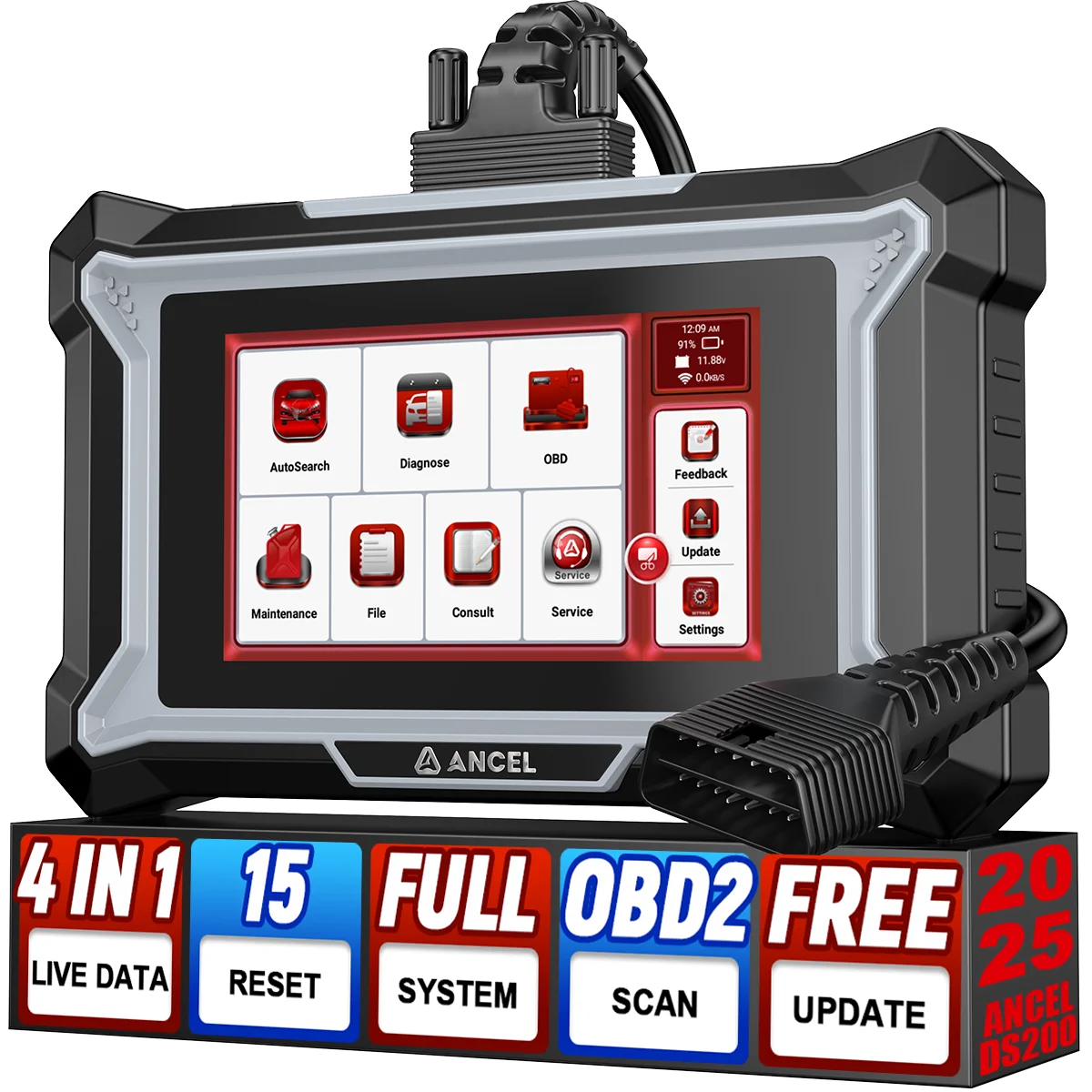 

2025 New ANCEL DS200 Full Systems OBD2 Scanner with 15+ Reset Services Car Diagnostic WiFi Lifetime Free Update PK X431 CRP919E
