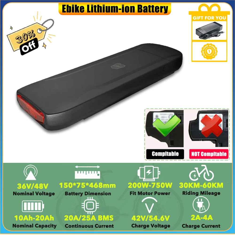 

Removable 36V 13Ah 20Ah Lithium Battery Pack for 250W 350W 500W Phylion XH370-13J Wall-ES FISCHER ECU 1401 Electric City Bike