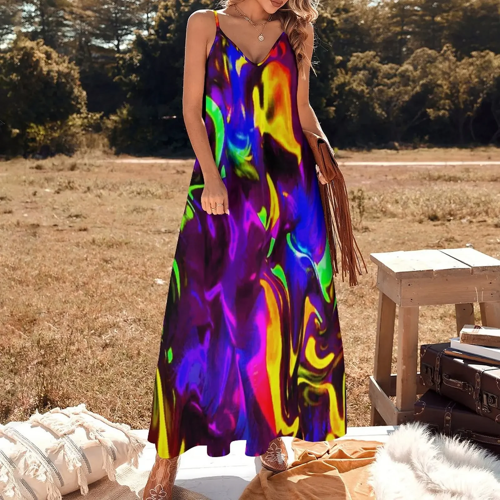 Vestido Fogo Sem Mangas Com Rainbow Glow, Vestidos De Luxo, Arco-íris Rave