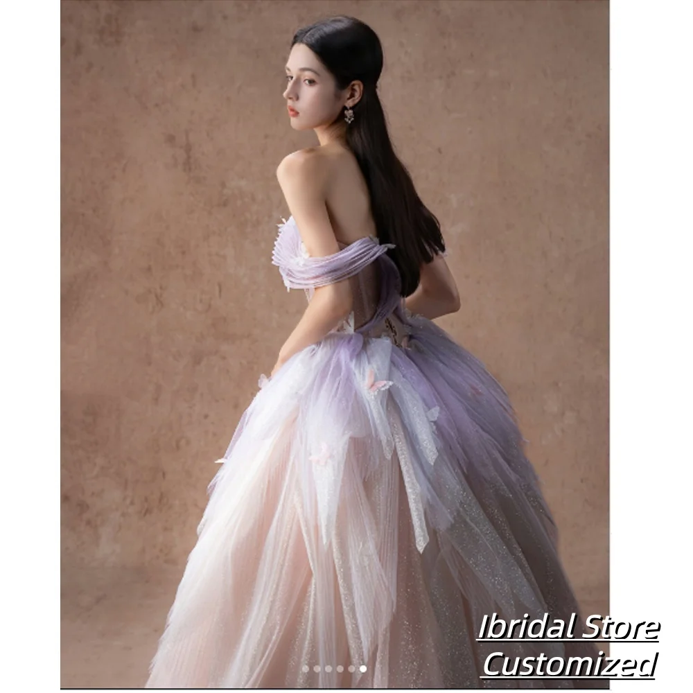 ชุดราตรีหรูหราประดับลูกปัดวิบวับสำหรับงานพรอม แบบเปิดไหล่ สีตัดกัน ทรงเอไลน์ ชุดออกงานกลางคืนแบบทางการ สั่งตัดได้ ถ่ายรูปสไตล์เกาหลี