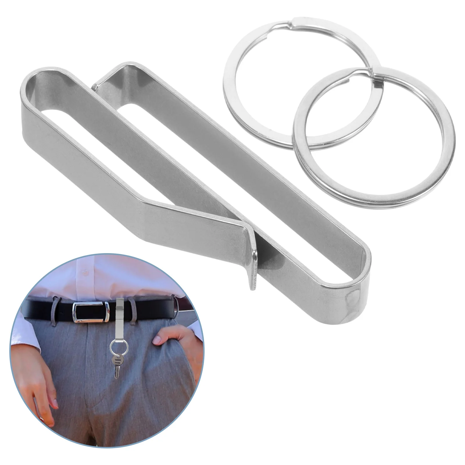 سلسلة مفاتيح من الفولاذ المقاوم للصدأ للرجال، مشبك حزام، حامل مفاتيح معدني قوي مع لمسة نهائية ناعمة للاستخدام اليومي والهدايا