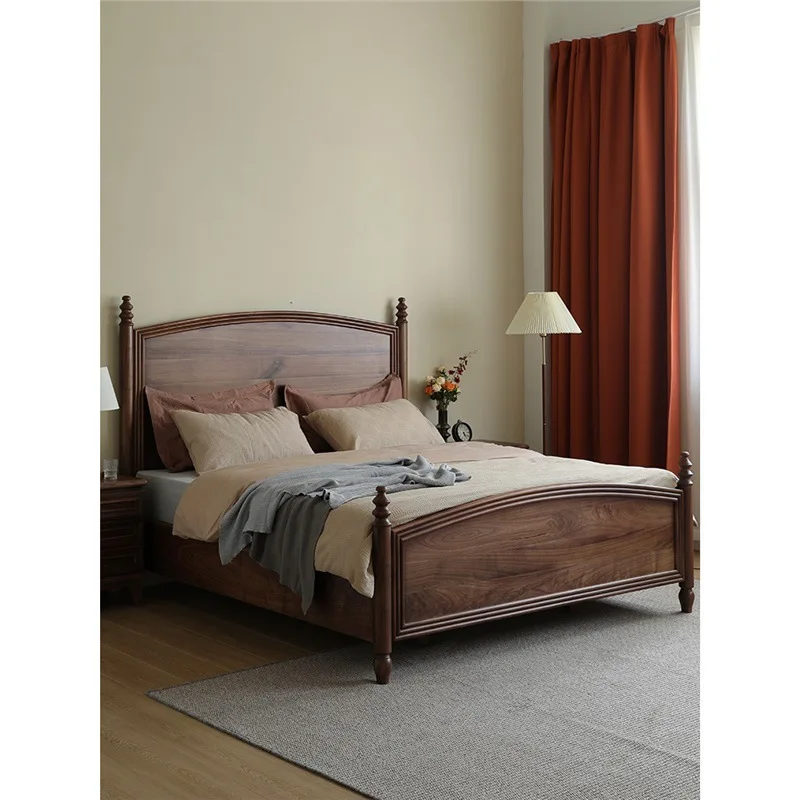 wood bed North American black walnut double bed 1.8 meters 1.5 modern simple master bedroom large backrest bed medieval