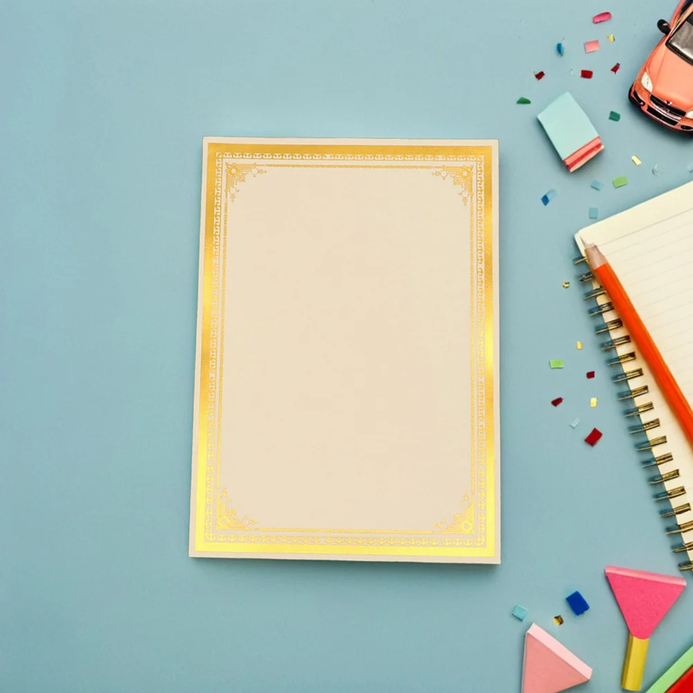 

6Pcs Blank Certificate Sheets Gold Foil Border Professional Printing Material for School Corporate Honors Diplomas