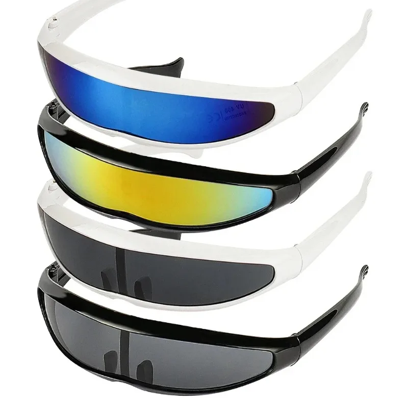 Nouvelles lunettes de soleil futuristes miroir fantaisie, lunettes d'alien, accessoires de déguisement amusants et élégants, ajustement parfait pour Halloween ou toute fête