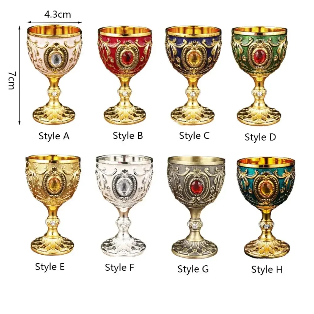 Medieval-Style Retro Metal Relief Wine Glass, Diamond-Encrusted Shatterproof Stemmed Glass, European-Style Wedding Gift