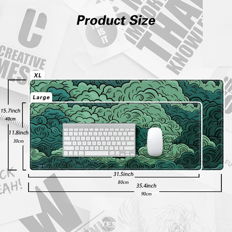 Green vortex pattern gaming mouse pad, rubber base, suitable for both gaming and office use. An excellent gift for art lovers