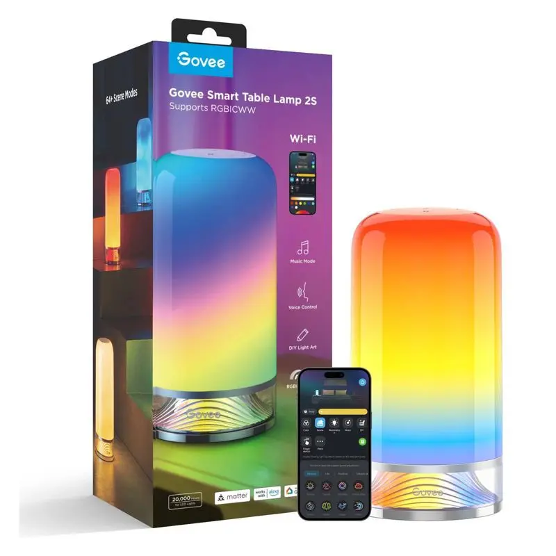 

Smart RGBIC Table Lamp with App Control Voice Alexa Google Home Music Sync 64 Scene Modes DIY Lighting for Bedroom Living Room