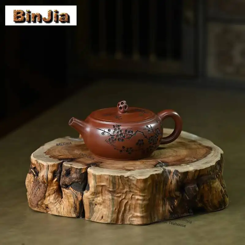 190ml Exquisite Yixing Purple Clay Teapots Handmade Stone Drum Pot Raw Ore Red Skinned Dragon Mud Kettle Zisha Tea Set Drinkware - view 3