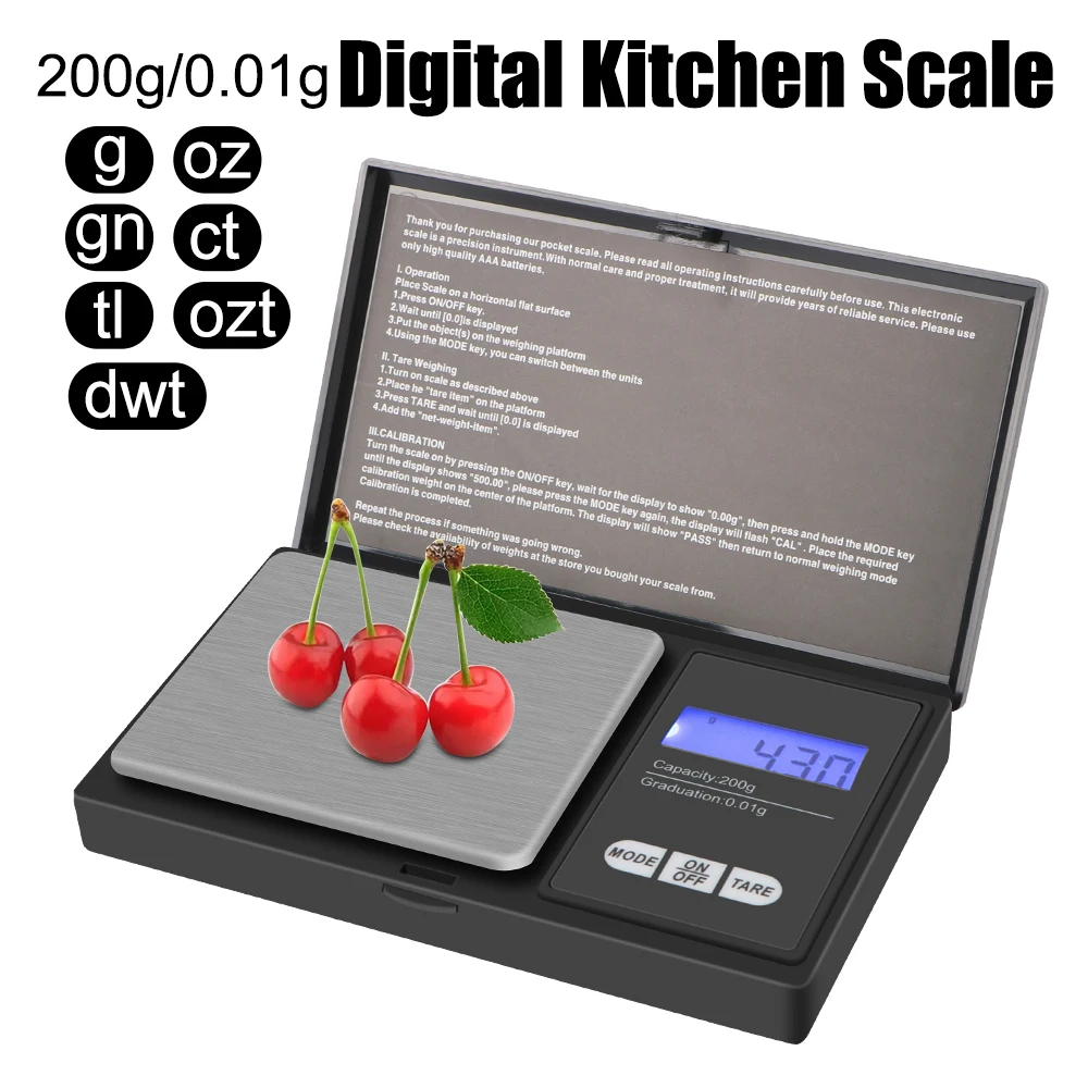 Precise LCD 200G-0.01G For Jewelry Gram Weight For Kitchen Mini Digital Scale High Accuracy Backlight Electric Pocket 1Pcs