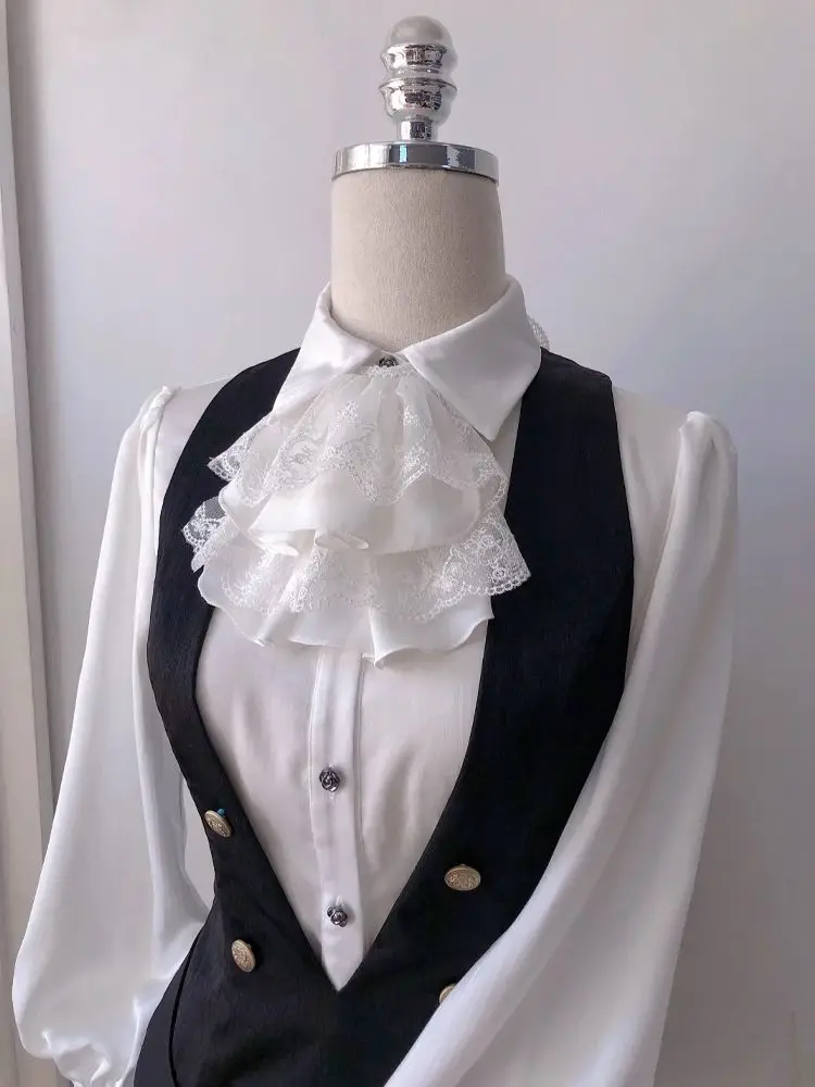 Preppy Style Minority Two-piece Set Office Lady Shirt And Elegant Double-breasted Slim Waist Vest Solid Color All-match