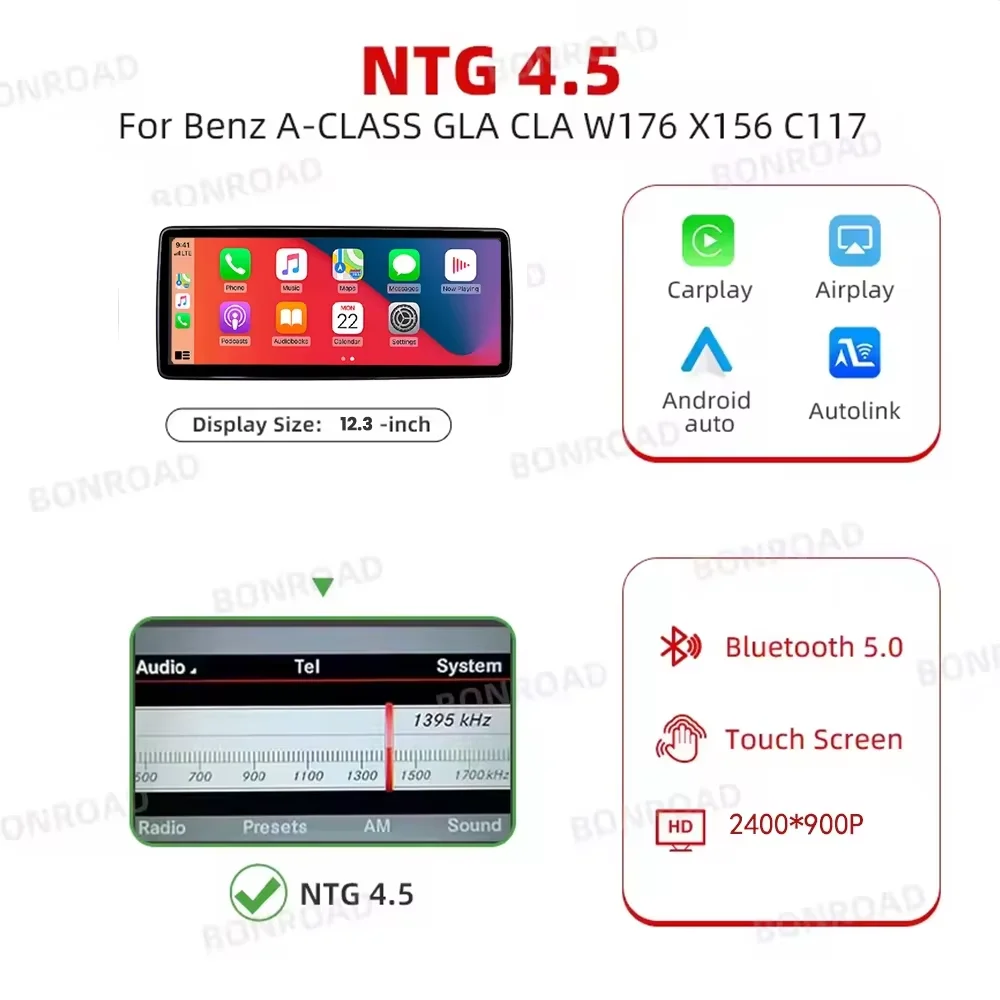 10,25 inch 12,3 inch draadloze CarPlay Android Auto autoradio voor Mercedes Benz CLA GLA A-Klasse W176 C117 2013-2015 NTG4.5 GPS