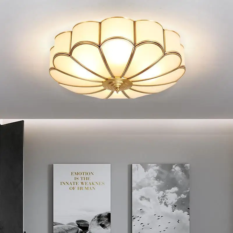 European Modern Brass Ceiling Light Bedroom Living Study Dining Round Warm Minimalist LED Home Decor