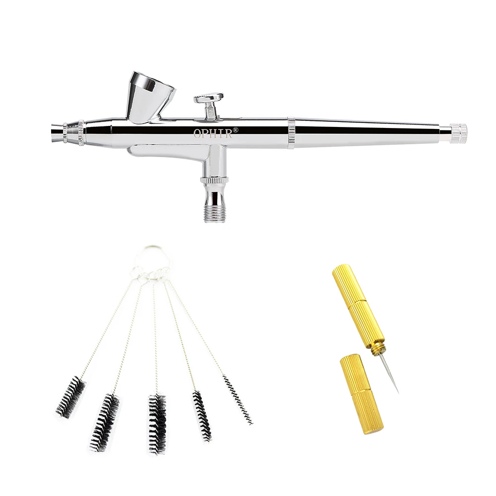OPHIR 0.2mm Dual-action Gravity Airbrush for Model Hobby Makeup Nail Art Professional Air Brush 2ml Paint Cup AC073+AC023+AC035