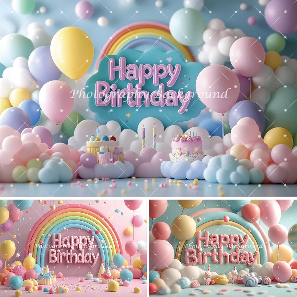 

Happy Birthday Rainbow Backdrop Color Balloon Girls Baby Shower Party Decorations Indoor Outdoor Supplies Photography Background