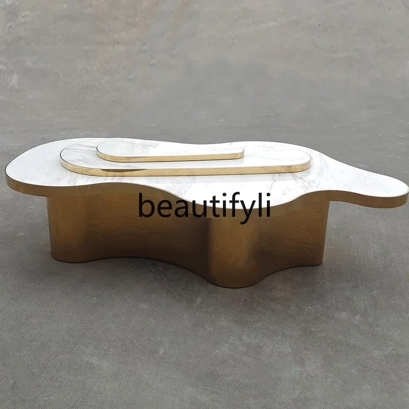 

yj5 Light luxury marble coffee table Modern simple living room Household special-shaped creative stainless steel tea table