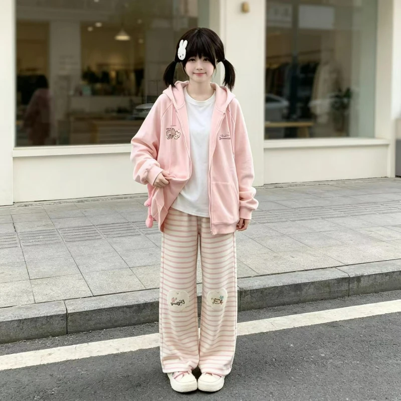 Pink Kawaii Bear Ear Hooded Jacket Coat Women Harajuku Sweet Cartoon Print  Hoody Japanese Y2k Aesthetic Zip Pocket Sweatshirts - view 6