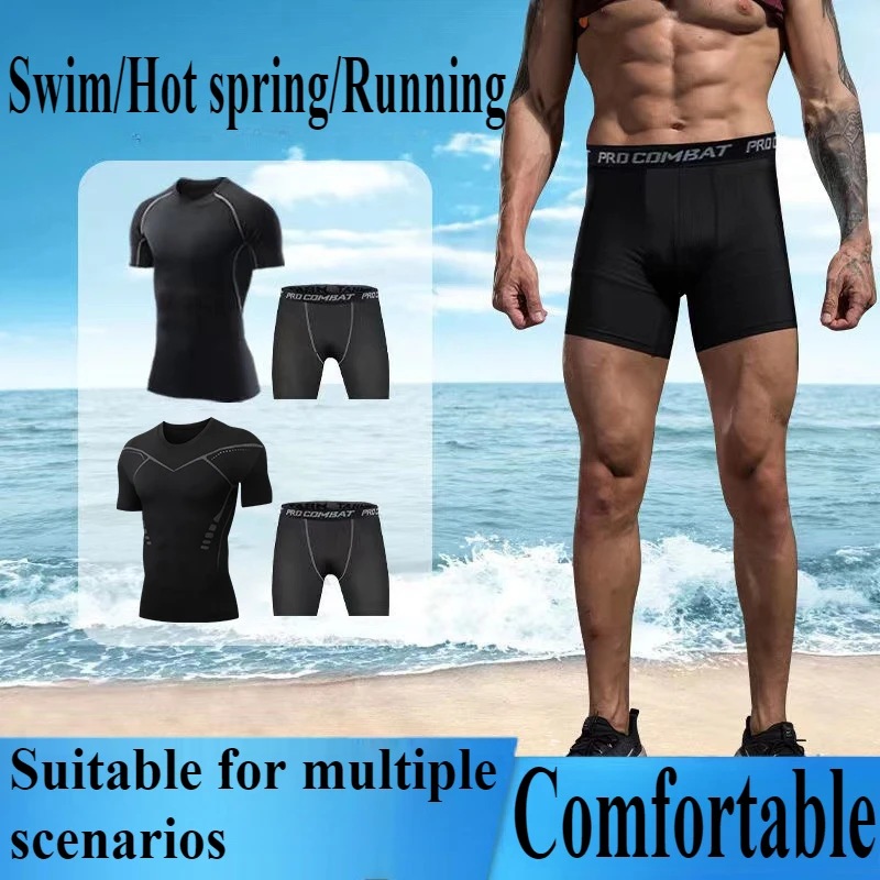 2026 Couple Sport Swimsuit Short Sleeve Swimsuit Shorts Split Conservative Two-piece Surfing Suit Diving Suit Plus Size Swimwear