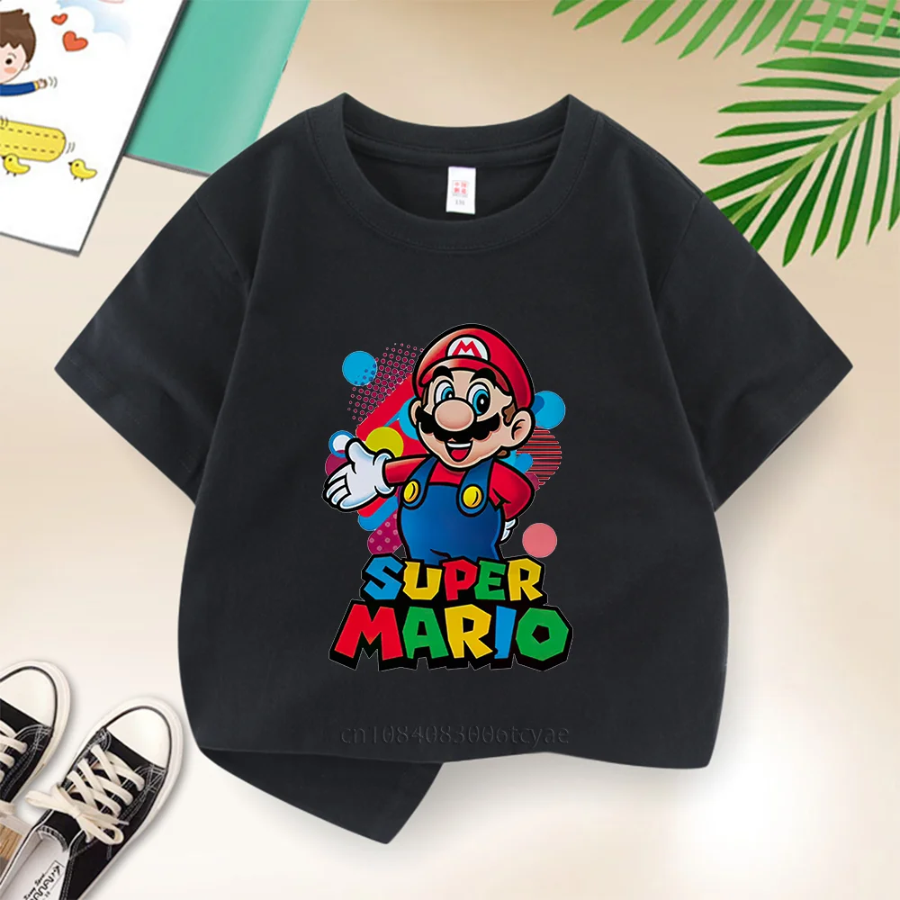 Summer Cotton Baby T-shirt Kids Mario Cartoon Short Sleeve Boys Girls Clothing Casual street Creative short sleeve ages 3-12