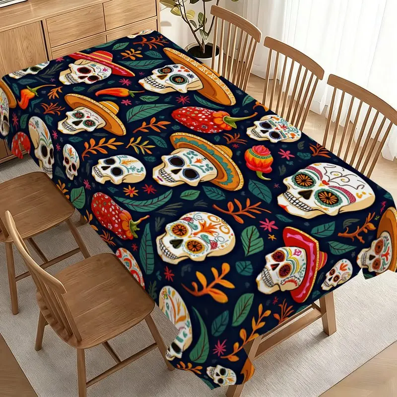 Mexican Day of The Dead Tablecloth for Table Decor Mexico Sugar Skulls Marigold Dia De Los Muertos Table Cloth Home Party Decor