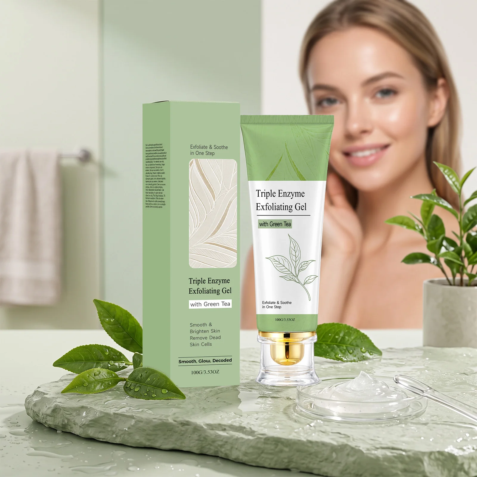 Green Tea Exfoliating Gel Gentle Facial Scrub Remove Dullness Brighten Smoothen Skin Texture Deep Moisturizing Skin Care Gel