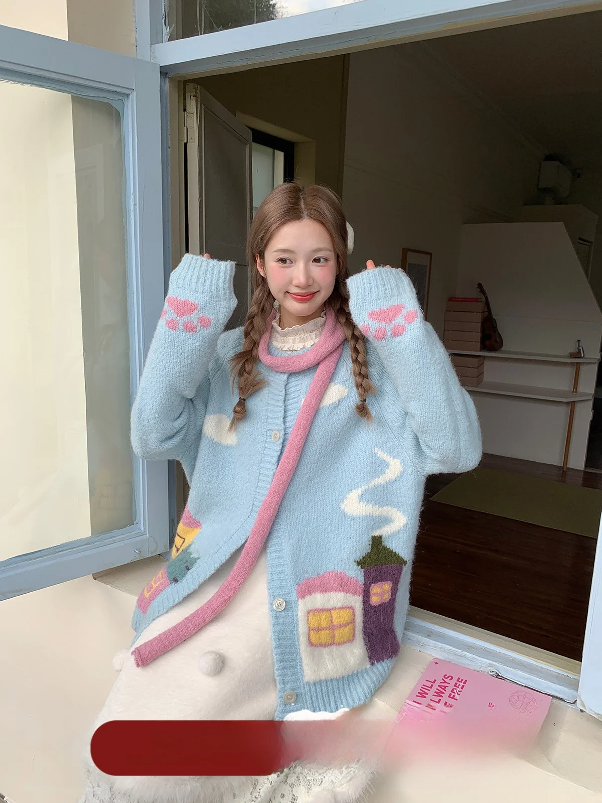 

Синий коттеджный вязаный свитер, женский осенне-зимний мягкий милый трикотаж для поездок на работу, повседневное свободное длинное пальто све, круглое Ne