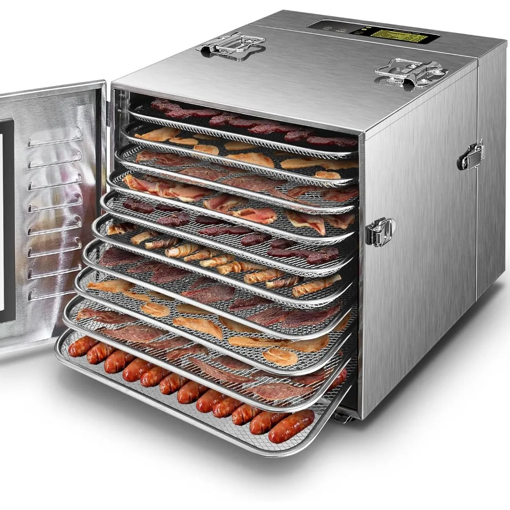 

10 Trays Large Food Dehydrator for Jerky, Usable Area up to 17ft², 1000W Detachable Full Stainless Steel Dryer Machine