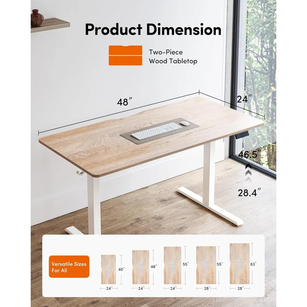 مكتب قائم، ارتفاع كهربائي 48 × 24 بوصة قابل للتعديل، الجلوس والوقوف، مكتب كمبيوتر مع لوحة لصق، أبيض