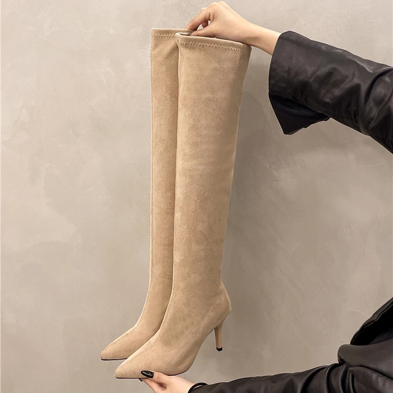 

High Boots for Women High Heels Pointed Toe Shoes Fashon Sexy Elegant Pumps Winter Woman 2025 New Luxury Chelsea Botas De Mujer