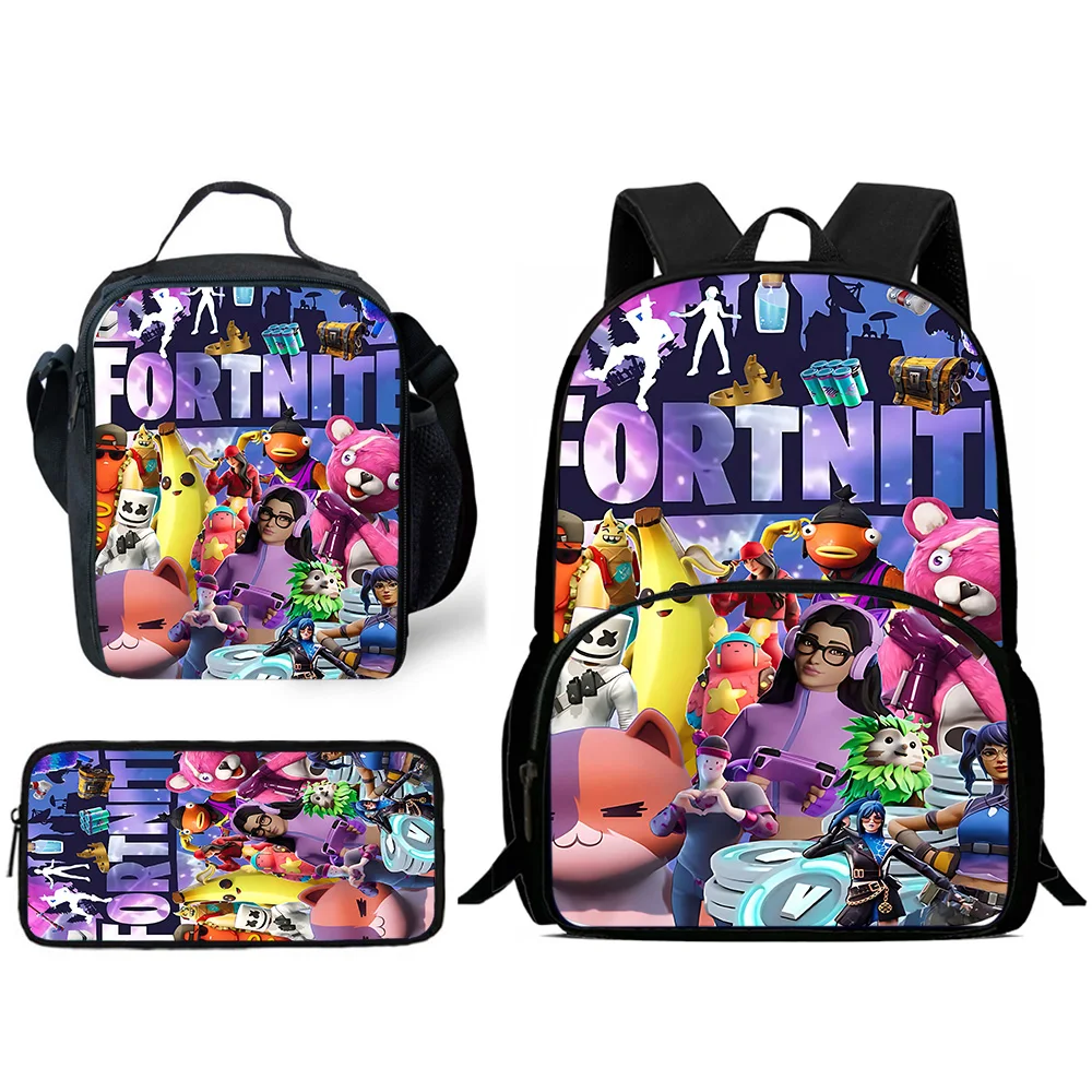 Classic Game FortniteS Child Backpacks Lunch Bag Pencil Case Pupil Large Capacity School Bags For Boy Girl Best Gift