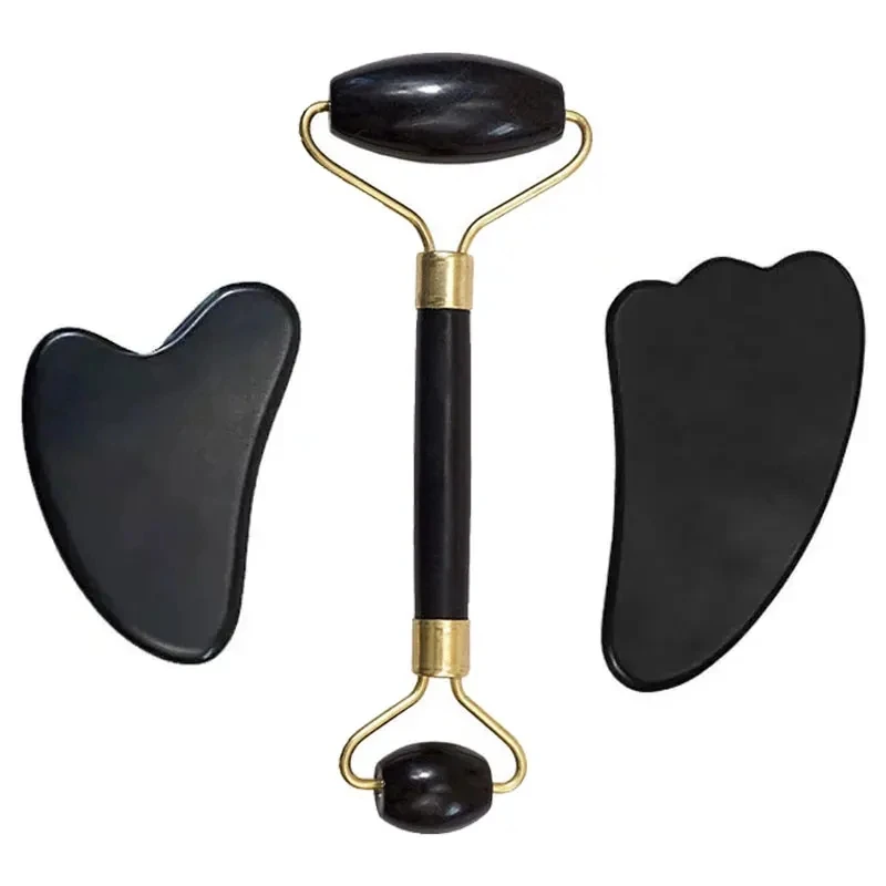 

1pcs Natural Black Jade Roller Gua Sha Board Jade Massager For Facial Lifting Gouache Scraper Beauty Skin Care Massage Tool