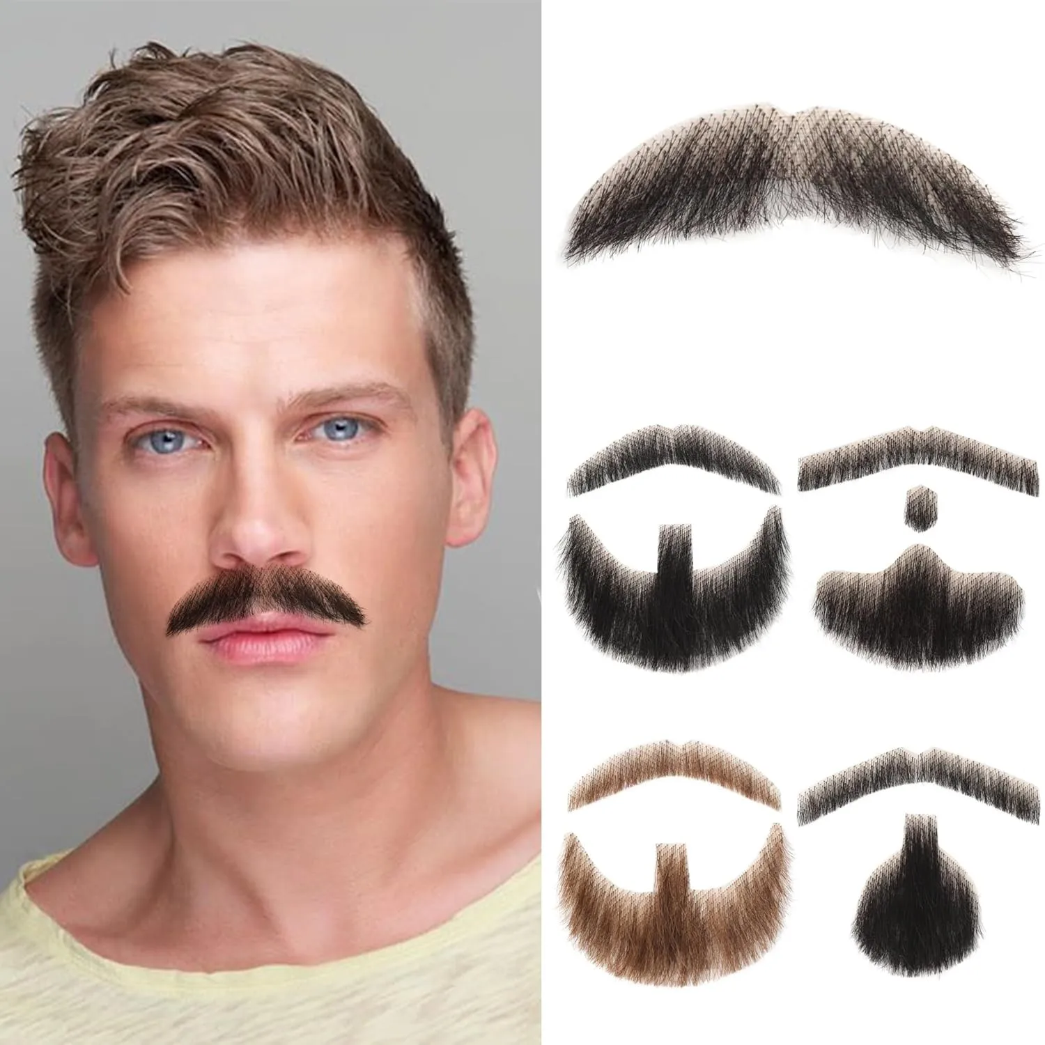 Realistic Mustache Costume Beards for Adults Fake Beard Human Hair Lace Invisible Makeup Entertainment Drama Party Movie Prop