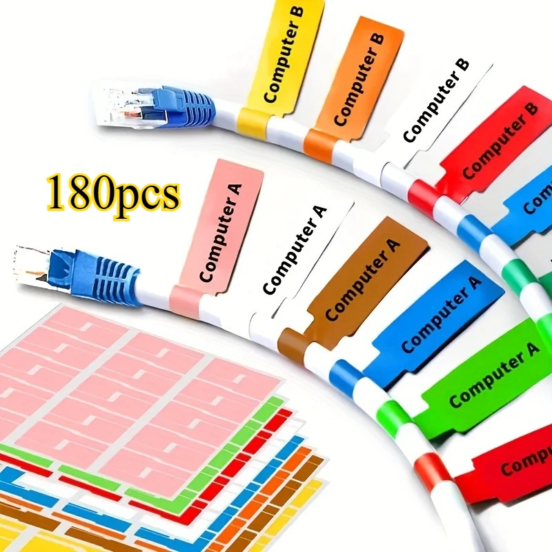 

180 Multicolor Cable Labels – Tear-Resistant, for Handwriting & Laser Printing