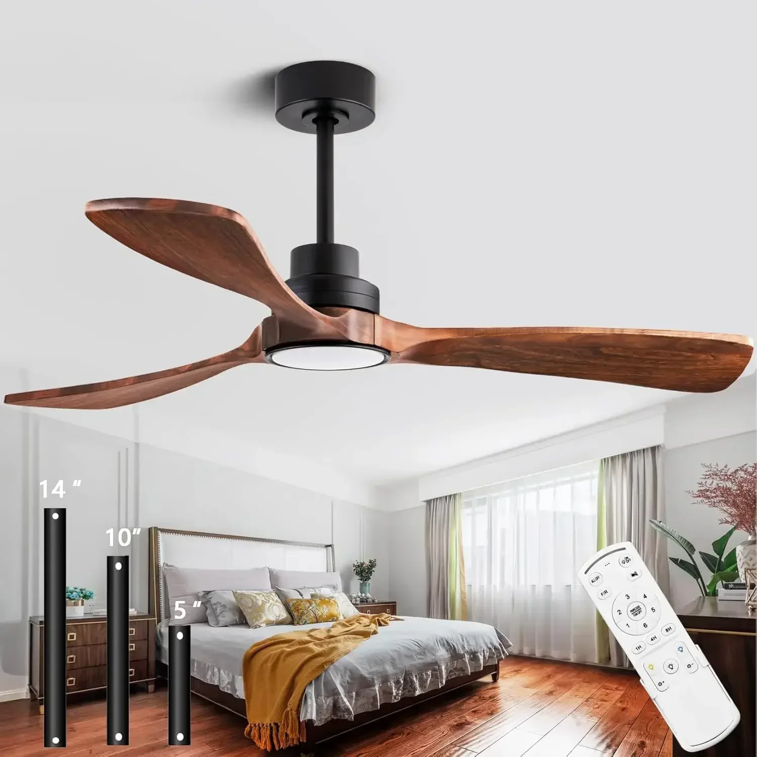 

52” Ceiling Fans with Remote Control/Dimmer and Color Reduction with 3 Solid Wood Fan Blades, Ceiling Fan can be Used Indoors an