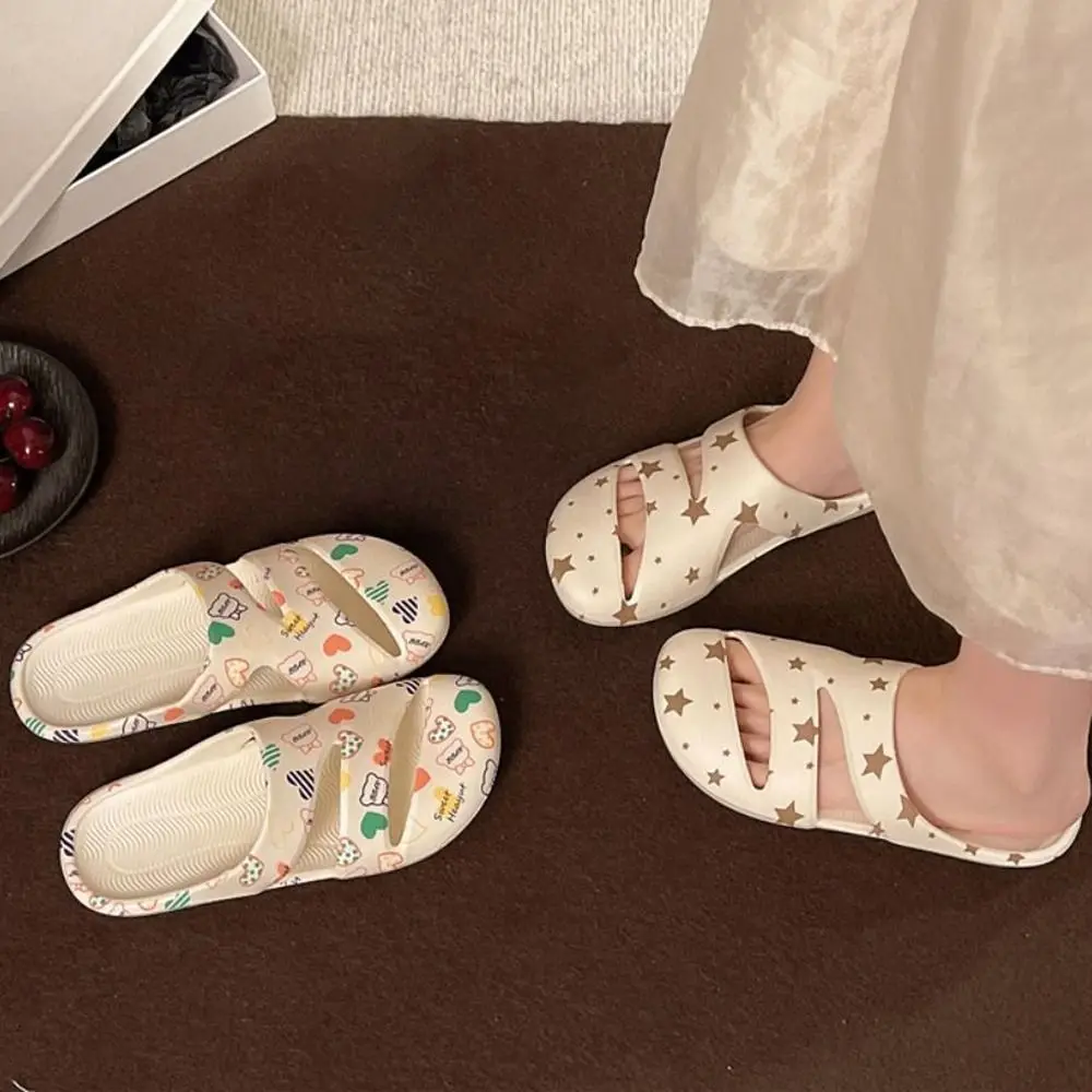 EVA Women’s Slippers Cartoon Print Closed Toe Design House Slippers Quick-Dry Surface One-Piece Molded Beach Sandals Beach Trips