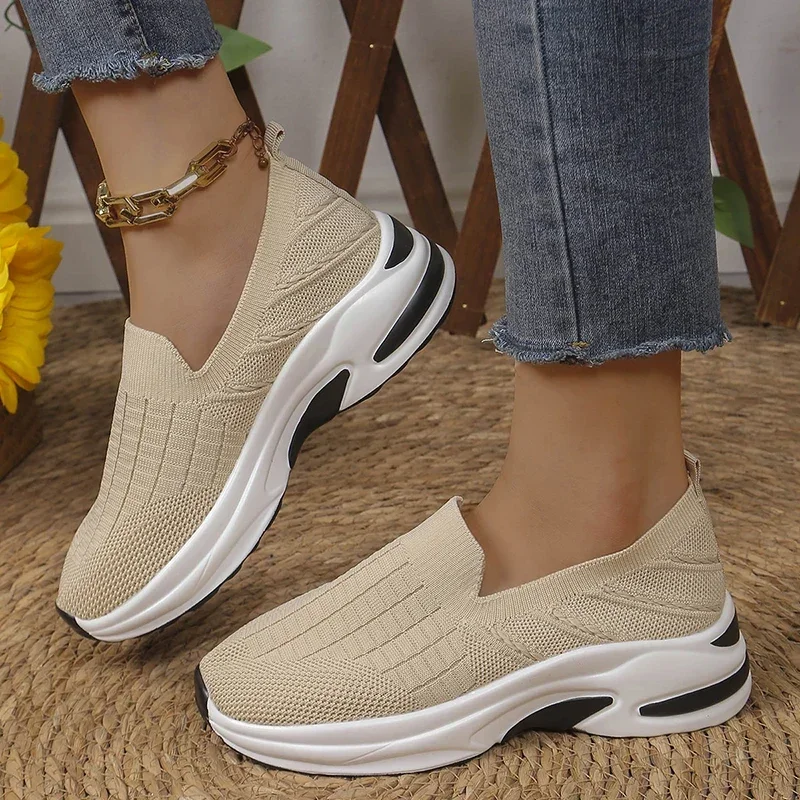 

2024 Autumn Women Shoes Knitting Sock Sneakers Women's Vulcanize Shoes Casual Breathable sport Wedges Running Shoes for Woman