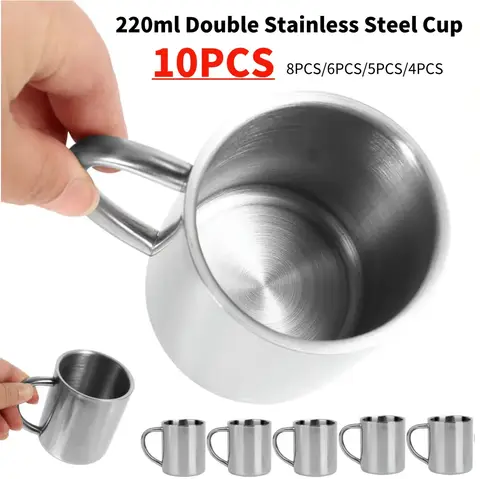220ML/200ML 10-1PC Metal Coffee Mug Cup Stainless Steel Double Wall Mug with Handle for Travel Tumbler Tea Coffee Beer Juice Cup