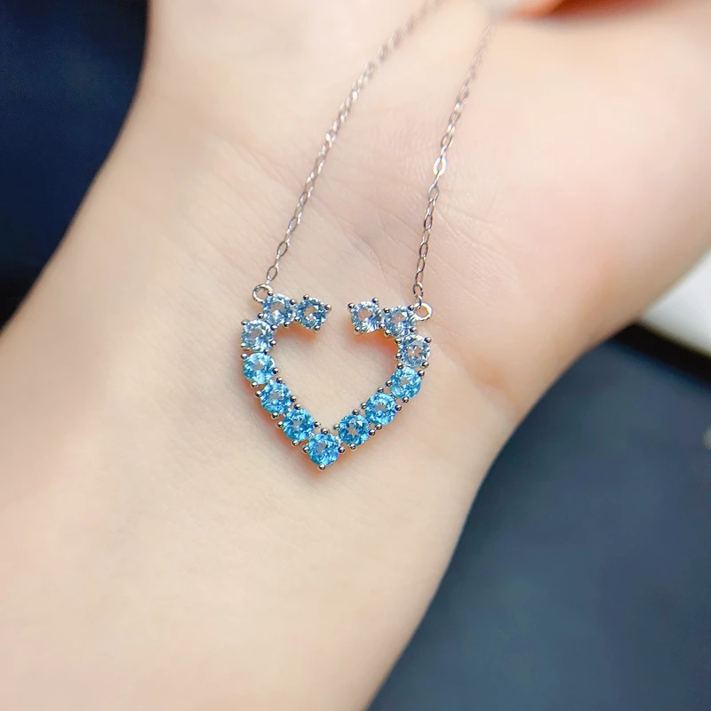 Natural Topaz Heart Necklace popular gradient color 925 Sterling Silver collarbone chain