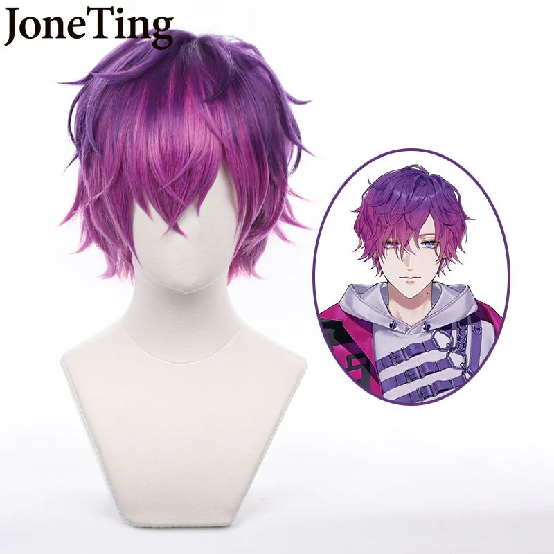 Jt sintético vox akuma peruca cosplay hololive vtuber nijisanji luxiem coaplay peruca cabelo preto misto peruca vermelha unisex adulto papel paly