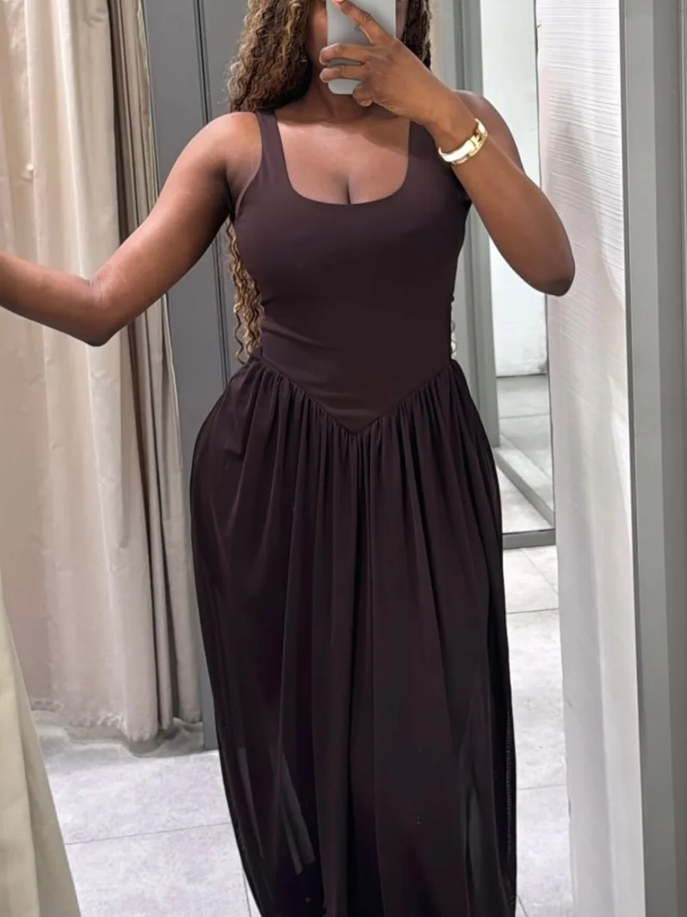 Elegant Tulle Splicing Cami Dress Women's Sleeveless Backless Long Dress 2025 Summer Fashion Beach Party Dresses