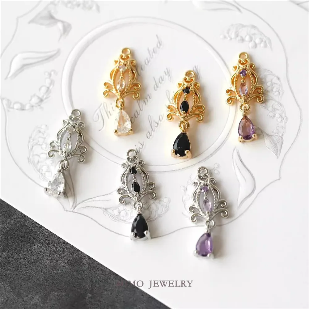 

1PCS DIY Handmade Accessory with A Copper-plated Real Gold Court-style Hollowed-out Vine Flower Three-color Water Drop Pe