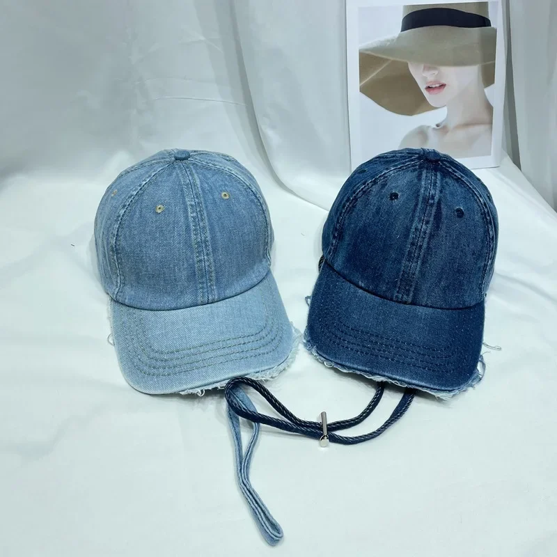 Washed Solid Color Make Old Style Denim Fabric Baseball Hats For Women Man Hat Lady Casual Men Sun Caps Windproof Rope 56-58CM