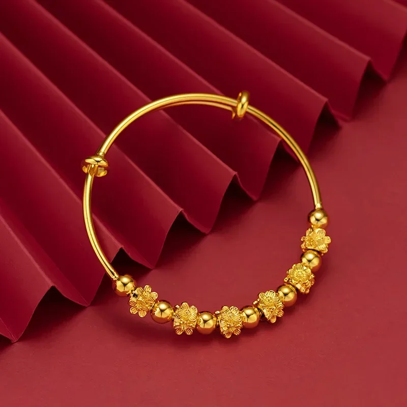 9999 Real Gold 24K Beaded Flower Bracelet, Fashion Gold Edition Gold Bead Transshipment Flower Bracelet Female