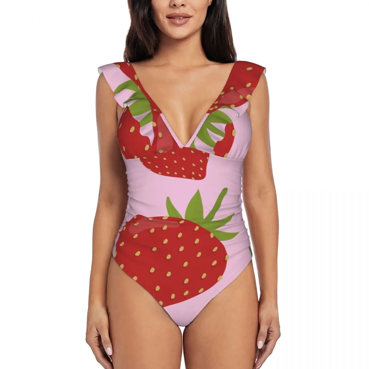 

Sexy One Piece Swimsuit 2024 Women Ruffled Swimwear Strawberries Monokini Female Bodysuit Girl Beach Bathing Suit