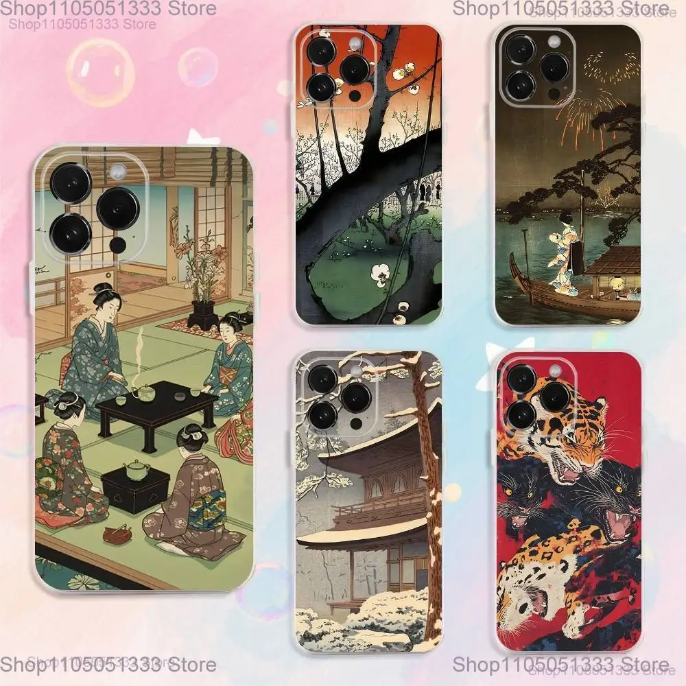 

Japan Style Ukiyo-e Phone Case For iPhone 17,16,15,14,13,12,11 Plus,Pro,Max,XR,XS,Plus,E,SE4,Mini Transparent Cover