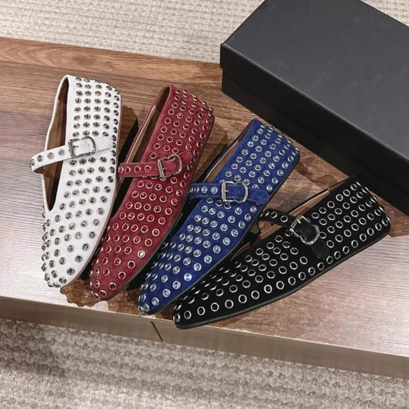 

Женские балетки из натуральной кожи с пряжкой и стразами, высокая версия, весенние новые замшевые туфли на плоской подошве в стиле ретро, туфли Мэри Джейн