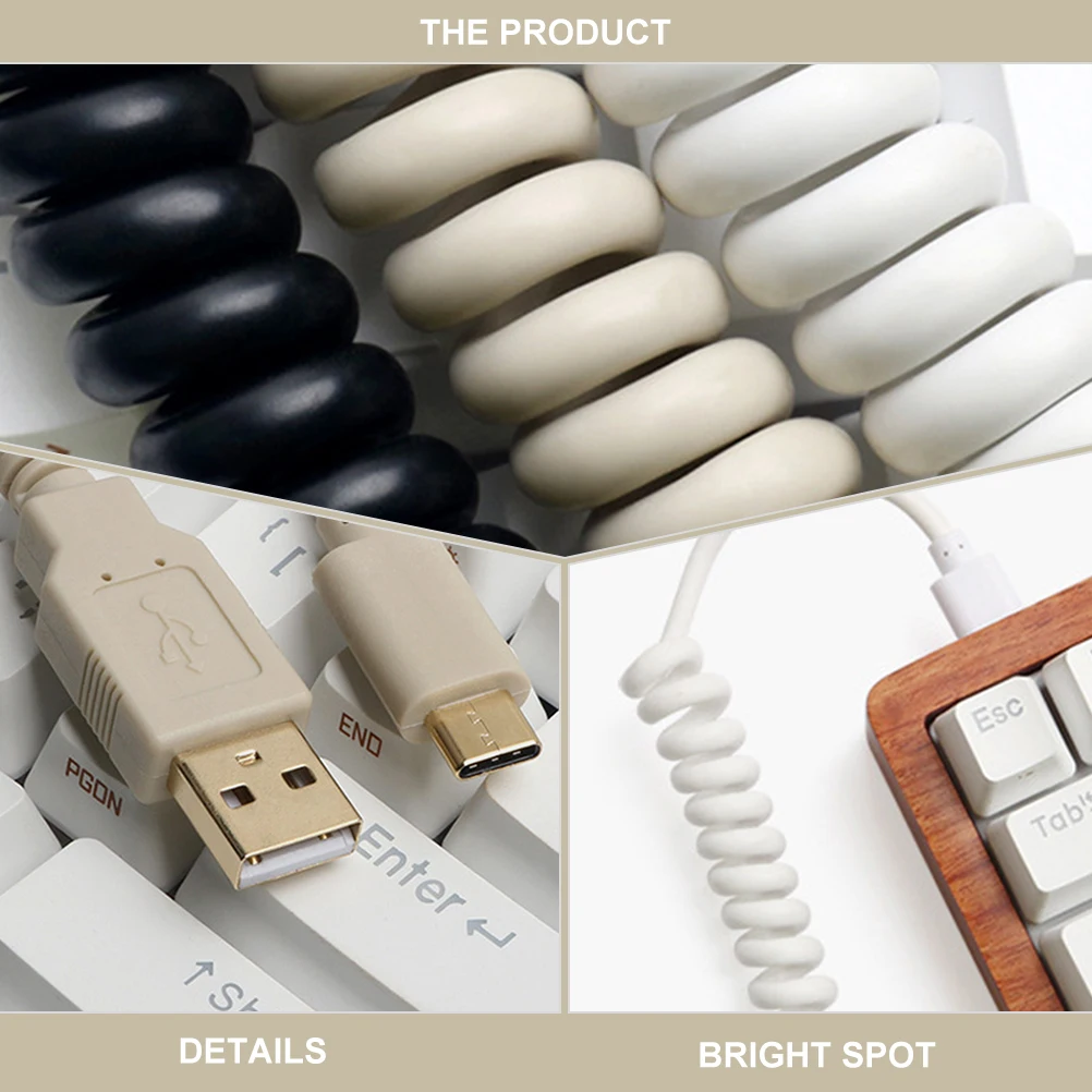 

Data Line Coiled Usb C Cable Mechanical Keyboard Spiral Type C Connector Durable Easy Storage Wide Compatibility Fast