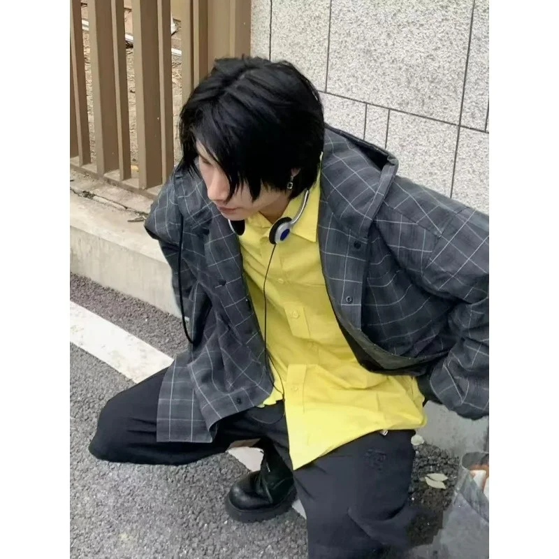 

Мужское длинное пальто в клетку с капюшоном в клетку свободного кроя American Sle Spring Jaet, прочное, легкое в уходе, сухое, не требуется утюг