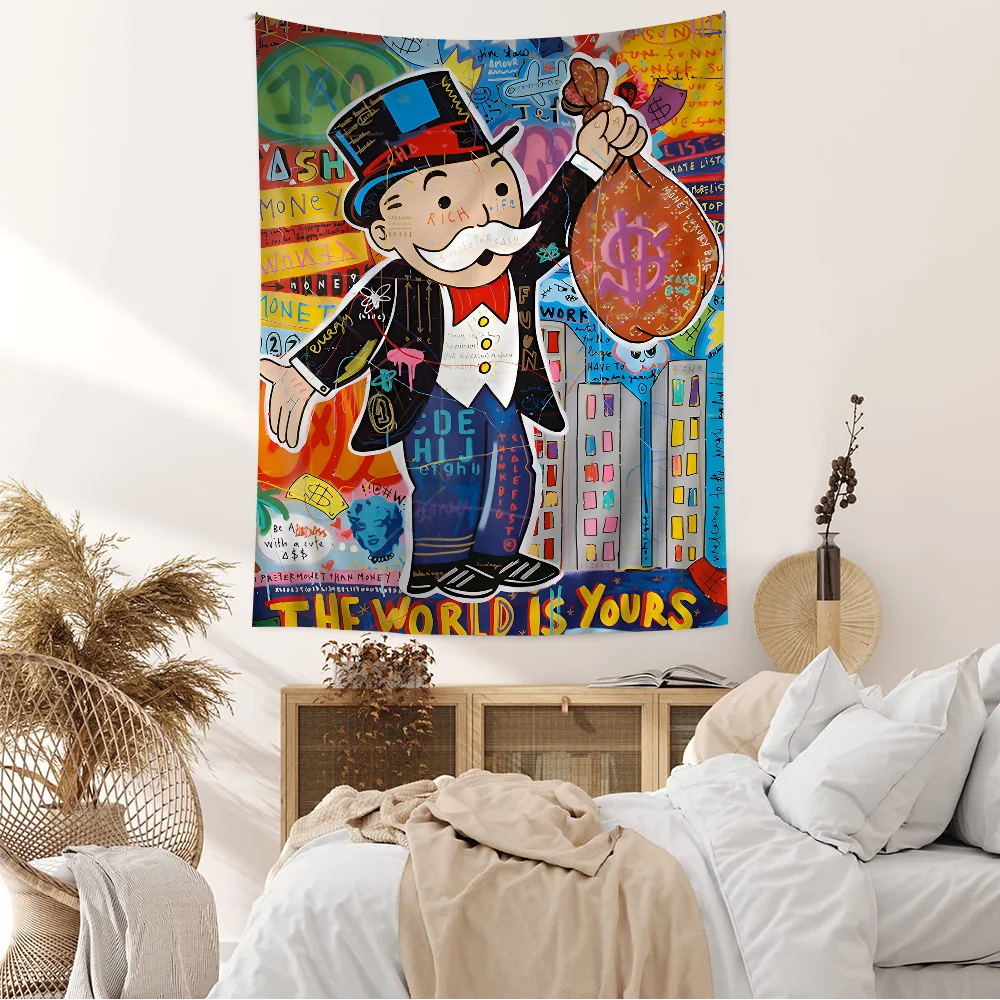 Monopoly Millionaire Dollar Money Cartoon Tapestry For Living Room Home Dorm Decor INS Home Decor