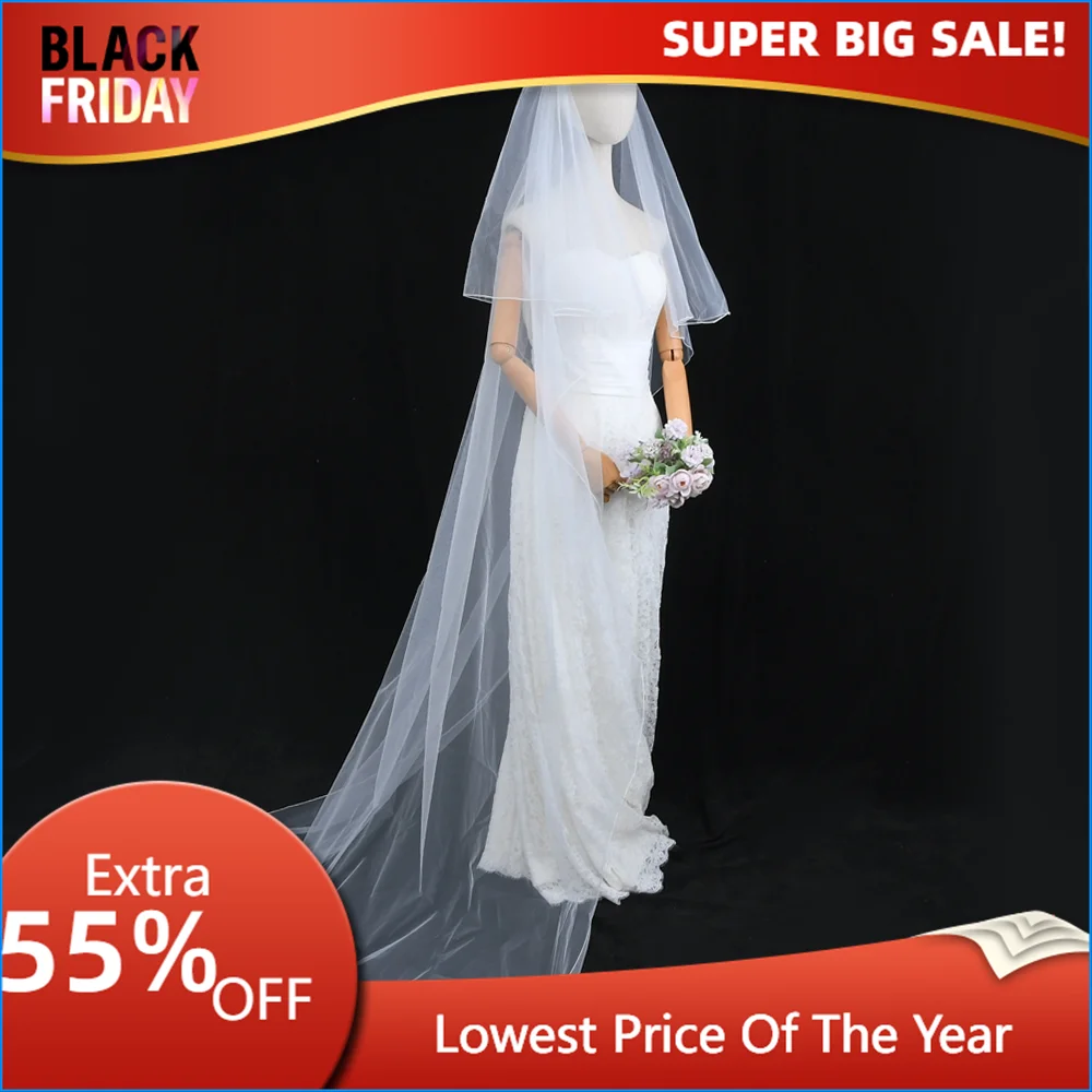 TOPQUEEN V17 Bride Veil Two Tier Minimalist Wedding Veil with Blusher Bridal Veil with Comb Pencil Edge Double Layer Long Veil